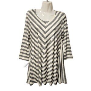 Violet Ruby Grey and White Striped Tunic Top Size S